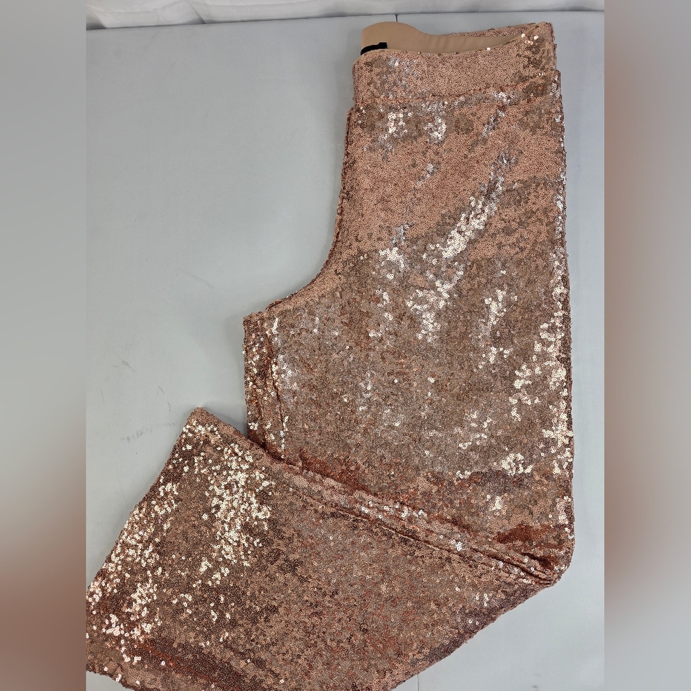 NWT Torrid 1 Champagne Beige Tan Sequin Wide Leg Pants 1633-BG - Picture 11 of 16